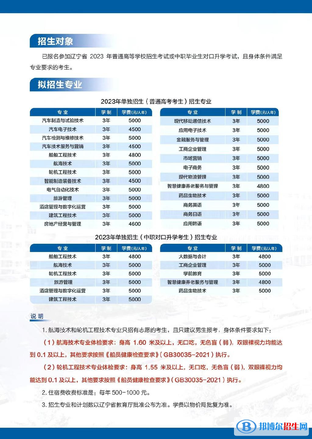 大連職業(yè)技術(shù)學(xué)院單招2023年學(xué)費一覽表