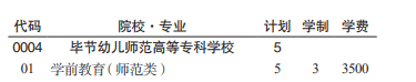 畢節(jié)幼兒師范高等專科學(xué)校分類考試招生2023年學(xué)費一覽表