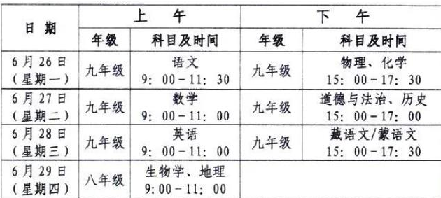 2024年青海中考考試科目時(shí)間安排有哪些